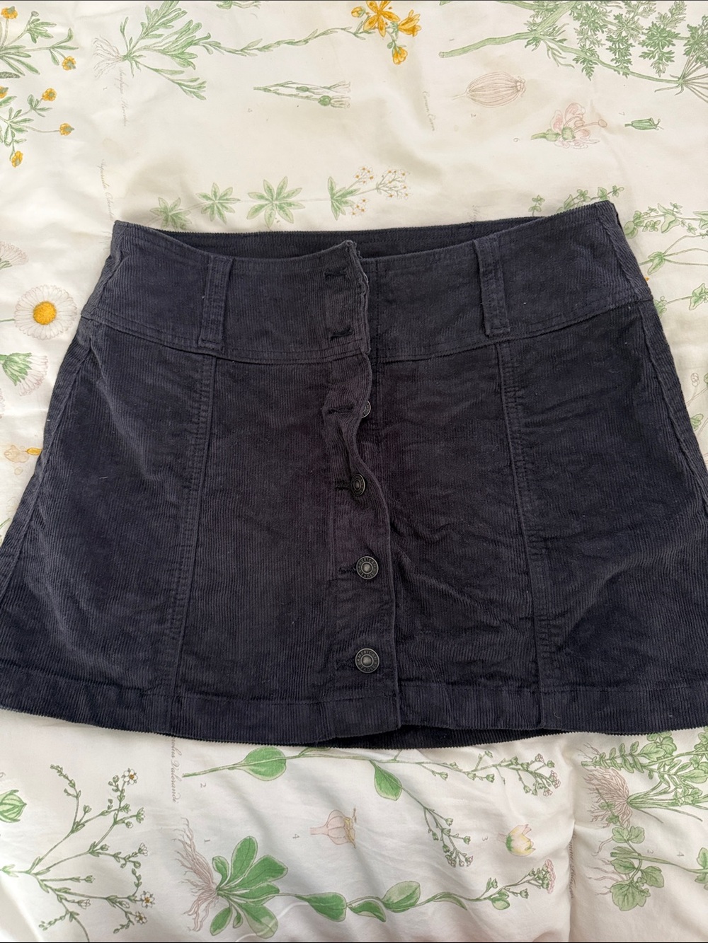 American Eagle Outfitters Black Corduroy Button-Front Mini Skirt